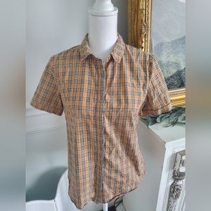 Burberry women's fitted button down shirt, size med
